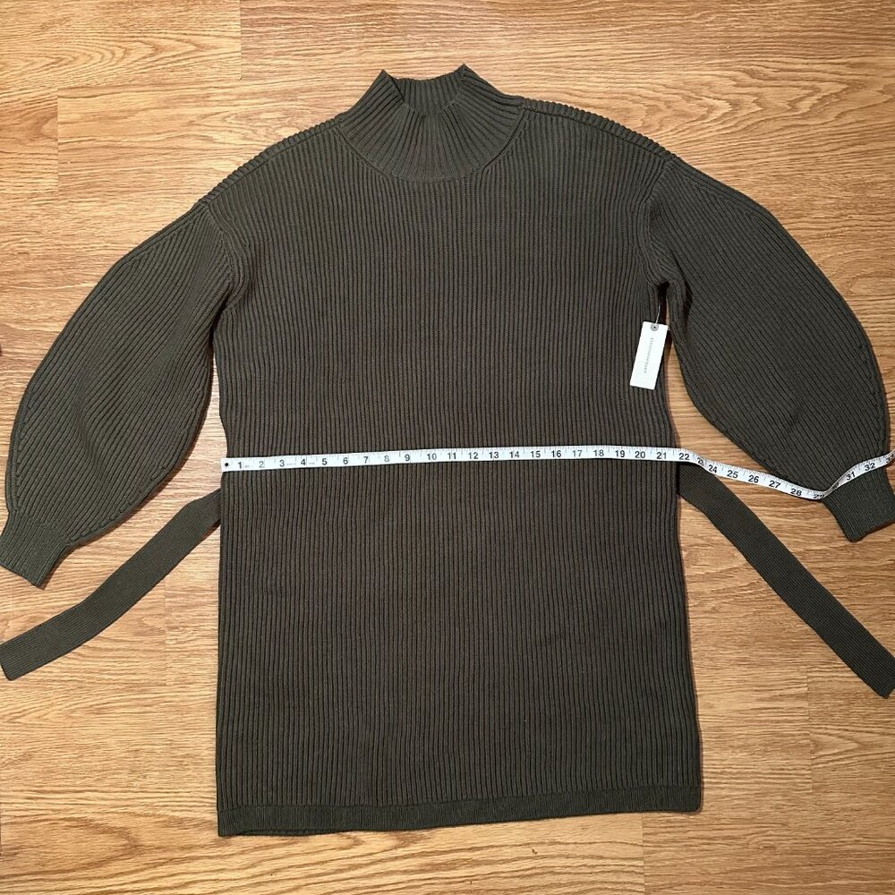 Maeve for Anthropologie Olive Green Ribbed Knit Belted Sweater Dress - Picture 3 of 11